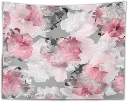 BULOR Peony Flower Pink Grey Tapestry Wall Hangings, Watercolor Floral Peonies Poster Tapestry For Kids Student Bedroom Living Room Dorm Man Cave Background 80x60inch