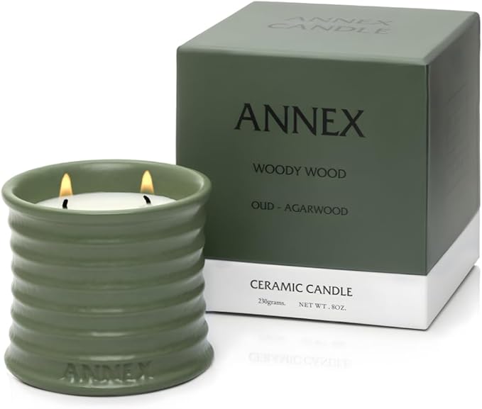 Annex Oud and Agarwood Luxury Scented Candle - 8oz Handmade Ceramic Jar Candle - 50hr Clean Burn, 100% Non-Toxic Soy Wax, Aesthetic Home Decor Winter Gift for Men and Women - Sandalwood & Amber