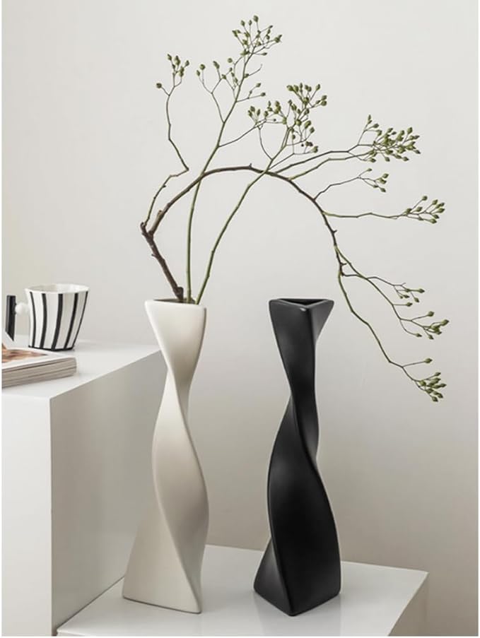 Bud Vase Small Ceramic Bud Vase Single Flower Stem Vase for Modern Home Decor for Centerpieces Twist Minimalism Style Vase Home Decorative Floral Centerpiece for Wedding and Office (Black)
