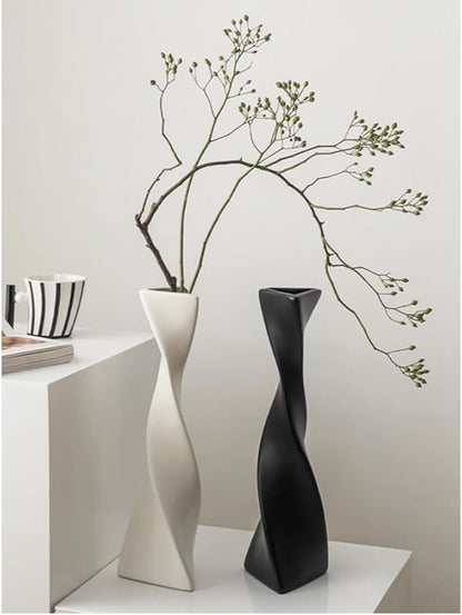 Bud Vase Small Ceramic Bud Vase Single Flower Stem Vase for Modern Home Decor for Centerpieces Twist Minimalism Style Vase Home Decorative Floral Centerpiece for Wedding and Office (Black)