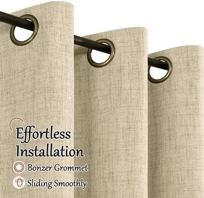 Lajode Short Blackout Curtains 45 Inch Length 2 Panels, Thermal Insulated Total Light Blocking Linen Window Curtains for Farmhouse Bedroom Basement, Bronze Grommet, Burlap, Each 52" Wide