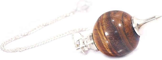 L PEDRA & CRYSTAL Tiger Eye Crystal Ball Pendulum | Polished Gemstone Sphere with Chain for Dowsing, Divination & Décor | Spiritual Energy Work Pendant