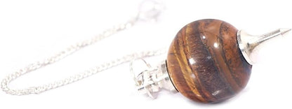L PEDRA & CRYSTAL Tiger Eye Crystal Ball Pendulum | Polished Gemstone Sphere with Chain for Dowsing, Divination & Décor | Spiritual Energy Work Pendant