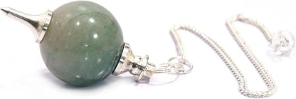 L PEDRA & CRYSTAL Green Aventurine Crystal Ball Pendulum | Polished Gemstone Sphere with Chain for Dowsing, Divination & Décor | Spiritual Energy Work Pendant