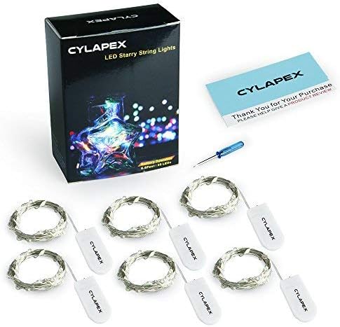 CYLAPEX 6 Pack Purple Fairy Lights String Battery Operated Fairy Lights Firefly Lights LED Starry String Lights 7ft 20 LEDs Silvery Copper Wire for Christmas DIY Decoration Costume Wedding Party