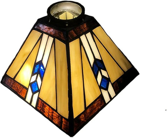 HUIMEIJU Tiffany glass shade, stained glass square shade, geometric pattern shade, wall lamp, pendant shade, replacement shade. Small Gray Glass Square Lamp
