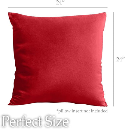 lalaLOOM Velvet Throw Pillow Covers, Set of 2, 24x24 Decorative Square Pillows Home Decor, Soft Accent Cases, Silky Machine Washable Pillowcases for Sofa, Couch, Bedroom, Living Room, Ruby Red
