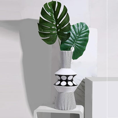 Magcolor Flower vase Large Black and White Striped Geometric Ceramic Vase -Modern Vase Decoration. Perfect Home Decoration Vase
