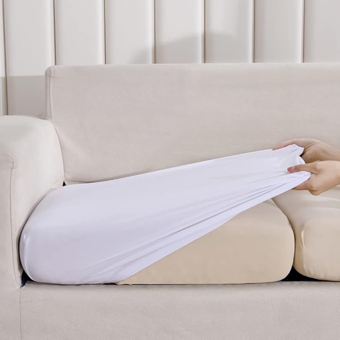 HOOBUY Waterproof Couch Cushion Cover 1pc Stretch Sofa Slipcovers Furniture Protector with Elastic Suitable for Armchair, Loveseat,3&4 Seater Sofa (1, White)