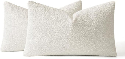 MIULEE 12x20 Inch Decorative Lumbar Throw Pillows for Bed Set of 2 Textured Boucle Neutral Winter Throw Pillow Covers White Accent Solid Pillowcases Sofa Livingroom Home Decor