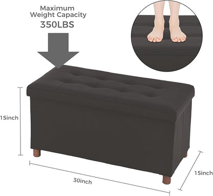 Ottoman Storage Bench for Living Room with Tray, Bedroom Foot Stool, Coffee Table Lid, End of Bed Faxu Leather 30" Inch (L-Grey)