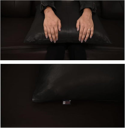D DOLLY LAMB Lambskin Leather Pillow Cover - Sofa Cushion Case - Decorative Throw Covers for Living Room & Bedroom, 18x18 Inches - Black (02) Pack of 1