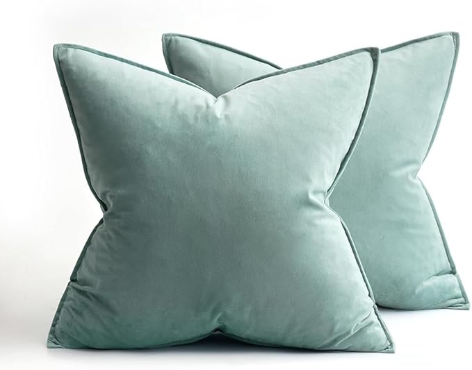 MIULEE Blue Grey Decorative Velvet Throw Pillow Covers Soft Pillow Covers Soild Square Eruo Sham Cushion Case for Sofa Bedroom 24x24 Inch 60x60 cm