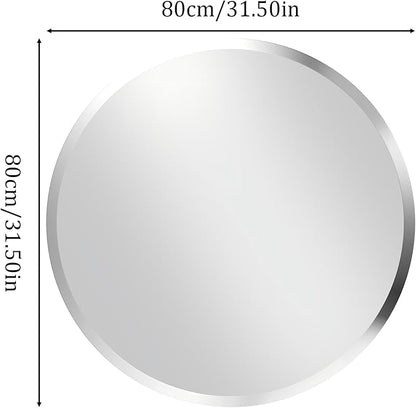 Frameless Round Wall Mirror: Decorative Mirrored Glass Vanity with Beveled Silver Edge for Bathroom Bedroom Livingroom Dining Room Entryway Hallway, 32 x 32 inch