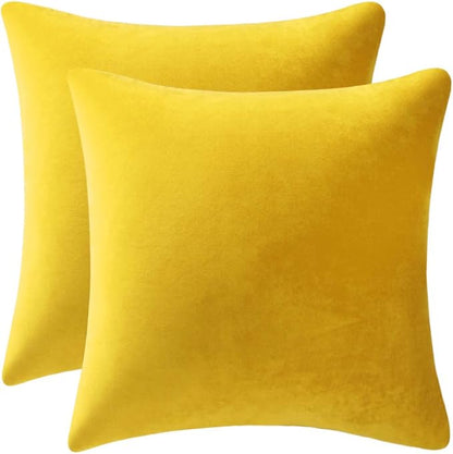 Couch Pillow Covers 16x16 Yellow: 2 Pack Cozy Soft Velvet Square Throw Pillow Cases for Farmhouse Home Decor