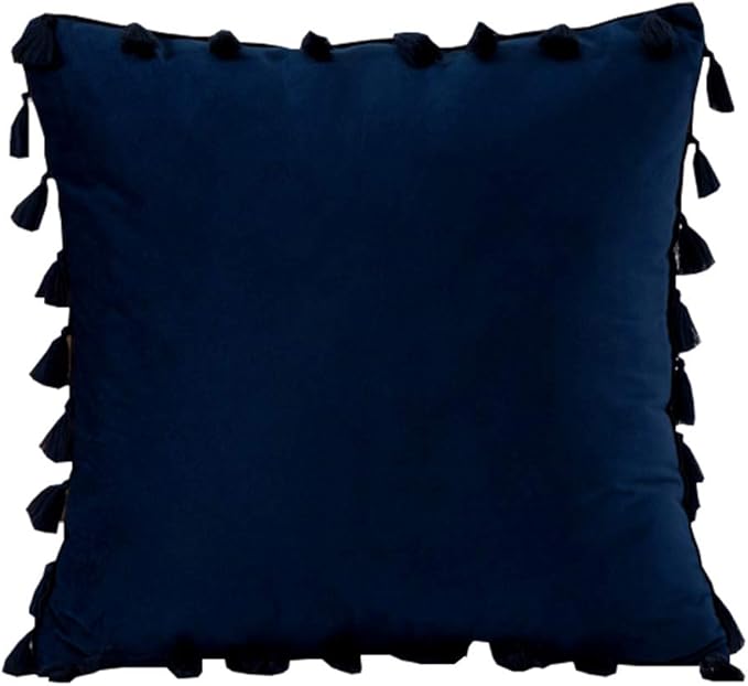 vctops Velvet Soft Solid Decorative Throw Pillow Cover with Tassels Boho Accent Cushion Case for Couch Bedroom Car Navy 20''x20''