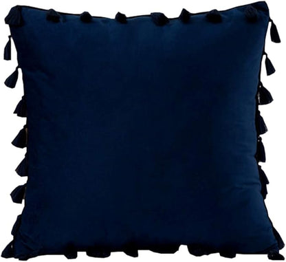 vctops Velvet Soft Solid Decorative Throw Pillow Cover with Tassels Boho Accent Cushion Case for Couch Bedroom Car Navy 20''x20''