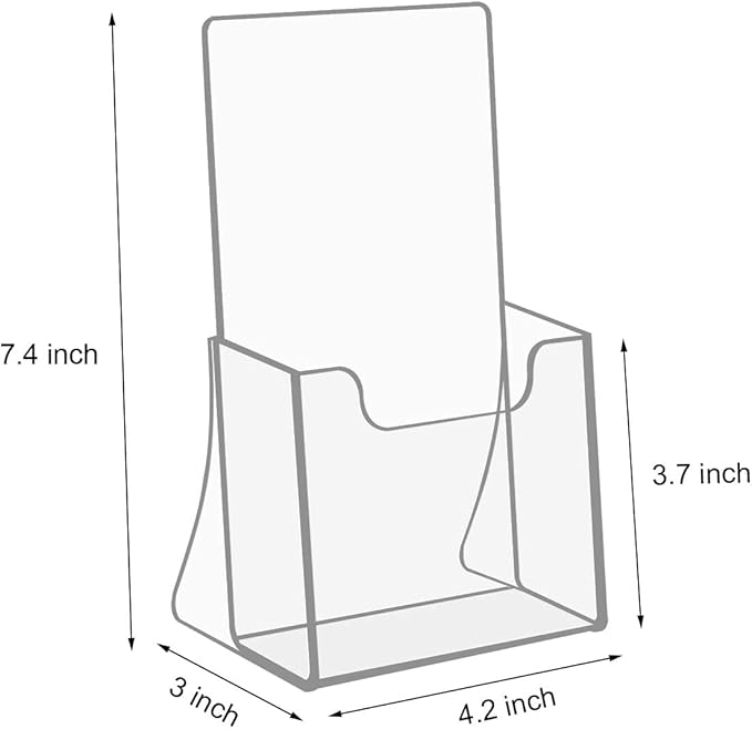 NIUBEE Acrylic Brochure Holder for 4’’ Trifold Pages, 50% Thicker Countertop Acrylic Literature Holder Plastic Flyer Display Stand for Magazine, Pamphlet, Booklets, Menu, Journals, 2 Pack