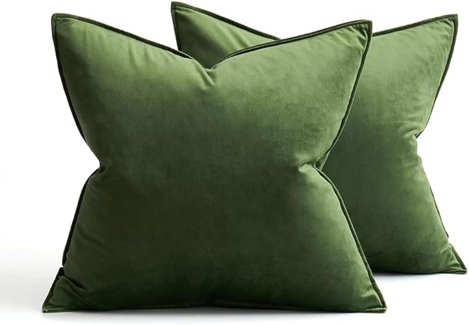 MIULEE Moss Green Decorative Velvet Throw Pillow Covers Soft Pillow Covers Soild Square Eruo Sham Cushion Case for Sofa Bedroom 24x24 Inch 60x60 cm