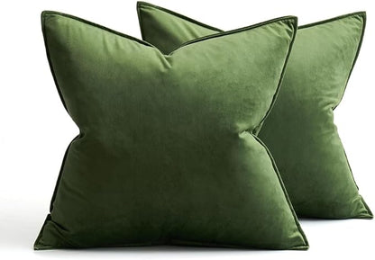 MIULEE Moss Green Decorative Velvet Throw Pillow Covers Soft Pillow Covers Spring Soild Square Cushion Case for Spring Sofa Bedroom 20x20 Inch 50x50 cm
