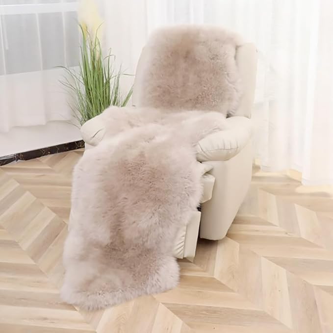 Woolous Sheepskin Rug, Genuine New Zealand Natural Lambskin Real Sheep Skin Fur Area Rug Runner for Livingroom Bedroom (Double Pelt 2x6, Linen)