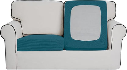 Easy-Going Stretch Individual Loveseat Couch Cushion Cover Sofa Cushion Furniture Protector Sofa slipcover Soft Flexibility with Elastic Bottom (2-Piece Loveseat Cushion Cover, Peacock Blue)