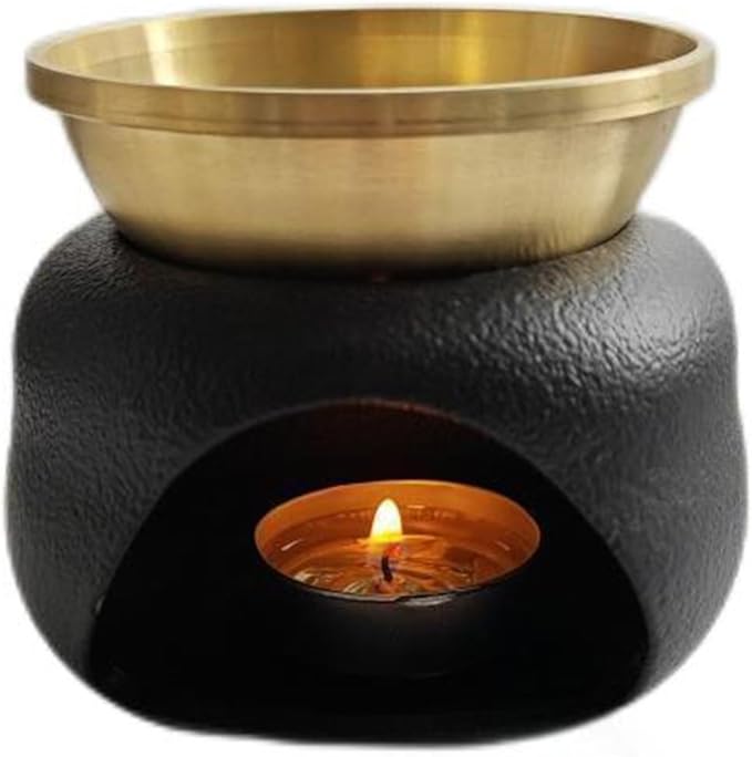 Delicate Romantic Metal Tealight Candle Holder Oil Tart Burner Aroma Diffuser Furnace Home Decoration Split Copper Plates Can Be Dry Burned Black Gold