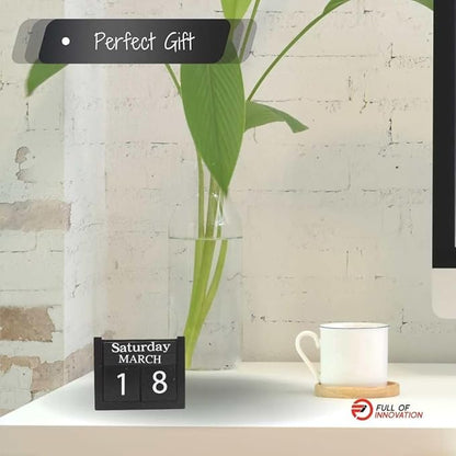 wood block perpetual calendar, ideal for desk 2025, office accesory, black and white, wooden solid, day week month, father gift, school, new year