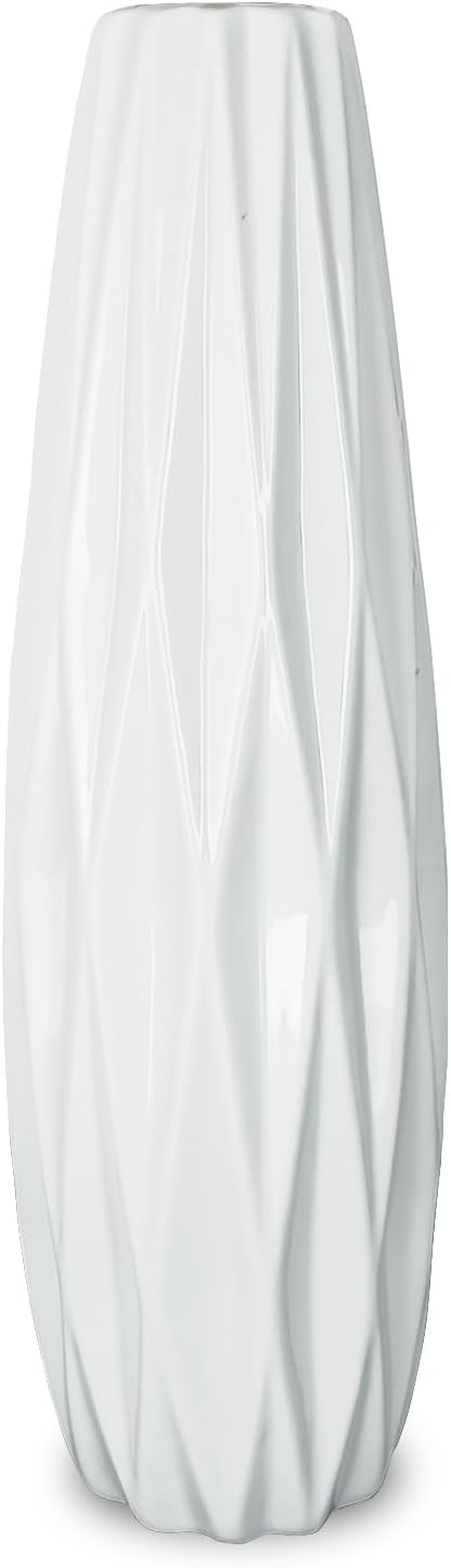 12Inch Tall Vase White Ceramic Flower Vase for Pampas Grass,Home Decor, Modern Textured Vases for Living Room Decorations,Table Centerpieces,Shelf,Farmhouse Small Ceramic Vase
