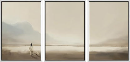 MUDECOR Framed Wall Art Print Set Serene Coastal Landscape Minimalist Illustrations Modern Art Boho Decorative Colorful Chic for Living Room, Bedroom, Office - 16"x24"x3 White