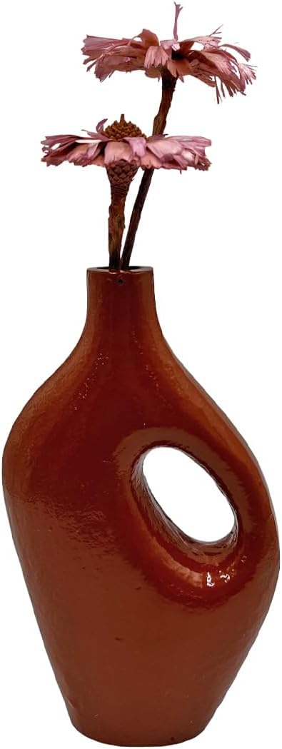 10" High Decorative Handmade Aluminum Jug Flower Vase in Terracotta