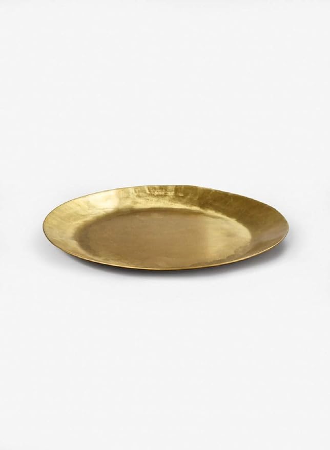 Serene Spaces Living Antique Round Raw Brass Tray, Hammered Decorative Metal Tray Use as Holder for Accessories, Candles, Jewelry, Centerpiece for Kitchen or Dining Table, 12" Diameter & 0.75" Tall