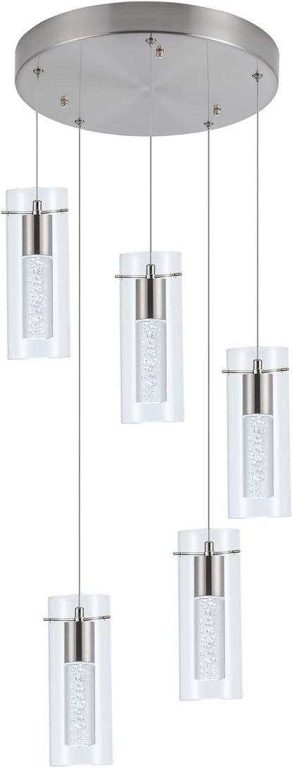 Modern Pendant Lights 5-Light Kitchen Light 40W CRI 80+ 3400lm with Brushed Nickel Finish Adjustable Kitchen Hanging Ceiling Light Fixtures for Kitchen Island Dining Room Hallway…