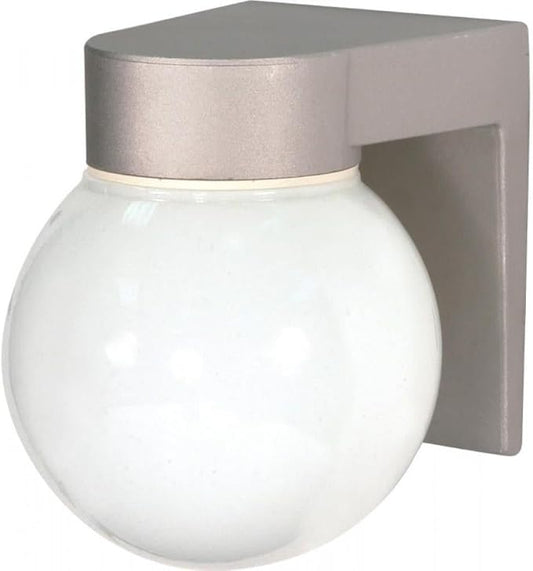 Nuvo Lighting SF77/139 Utility Fixture Die Cast Aluminum Durable Outdoor Wall Mount Porch and Patio Light with White Glass Globe, Satin Aluminum