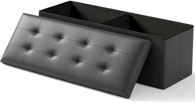 Folding Storage Ottoman Bench, Multi-Functional Ottoman Foot Rest, End of Bed Bench, Storage Chest for Living Room, Bedroom, Hallway, Entryway, Holds Up to 600 lbs (Black, 43 Inches)
