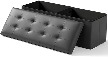 Folding Storage Ottoman Bench, Multi-Functional Ottoman Foot Rest, End of Bed Bench, Storage Chest for Living Room, Bedroom, Hallway, Entryway, Holds Up to 600 lbs (Black, 43 Inches)