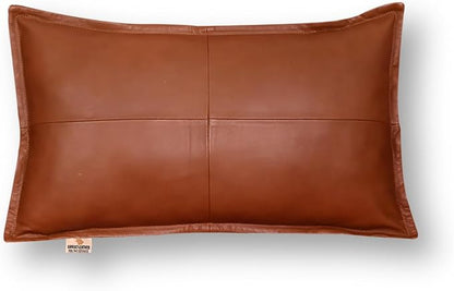 100% Lambskin Leather Pillow Cover - Sofa Cushion Case - Decorative Throw Covers for Living Room & Bedroom, 22X30 Inch - Camel Antique Box Pack of 2