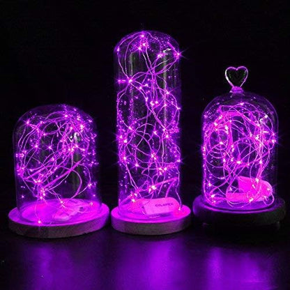 CYLAPEX 6 Pack Purple Fairy Lights String Battery Operated Fairy Lights Firefly Lights LED Starry String Lights 7ft 20 LEDs Silvery Copper Wire for Christmas DIY Decoration Costume Wedding Party