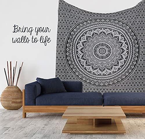 raajsee Grey Black Tapestry Mandala Wall Hangings, Indian cotton Beach Throw Blanket, Hippie Tapestries Boho Decor Bohemian Bedding,Twin Bedspread 52x82 inches Yoga Meditation Mat Rugs