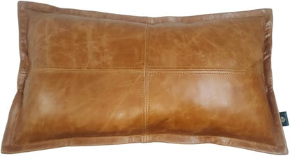 100% Lambskin Leather Pillow Cover - Sofa Cushion Case - Decorative Throw Covers for Living Room & Bedroom, 16X24 Inch - Light Brown Crunch Box Pack of 1