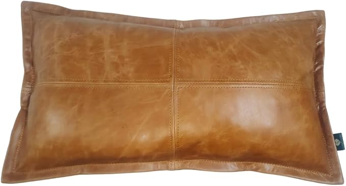 100% Lambskin Leather Pillow Cover - Sofa Cushion Case - Decorative Throw Covers for Living Room & Bedroom, 10X18 Inch - Light Brown Crunch Box Pack of 1