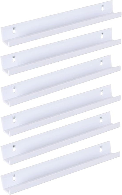Sooyee 6 Pack Floating Shelves, 15 Inch Hanging Shelves for Wall Storage, Kids Room Decor, Display for Funko Pop, Toy, Record, Picture, Book, White
