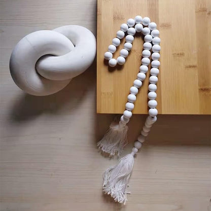 2 Pcs/Set Decorative Chain Link & Knot Decor Wood Bead Garland for Farmhouse Prayer Living Room Coffee Table Desk Shelf Decorations Hand Carved