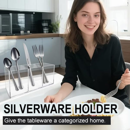 Acrylic Pen and Silverware Holder, Desk Or Wall Mount Storage Organizer,is Perfect for Office, Stationery, Kitchen and Bathroom Caddy,Desk Pencil Accessories.(Clear)