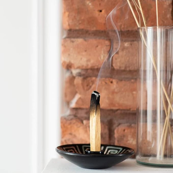 Luna Sundara Authentic Peru Pottery Palo Santo Stick Holder and Incense Holder with 5 Palo Santo Sticks Handmade Ceramic Smudge Bowl Sage Holder Green Gift Set