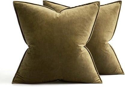 MIULEE Pack of 2 Olive Green Christmas Decorative Velvet Throw Pillow Covers Soft Pillowcases Solid Square Eruo Sham Cushion Case for Winter Sofa Bedroom Car 24x24 Inch
