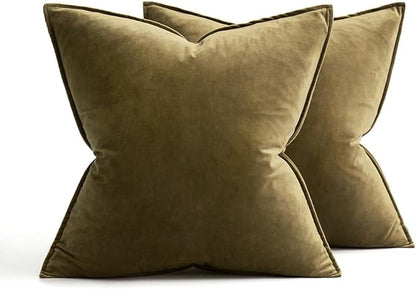 MIULEE Pack of 2 Olive Green Christmas Decorative Velvet Throw Pillow Covers Soft Pillowcases Solid Square Cushion Case for Winter Sofa Bedroom Car 16x16 Inch