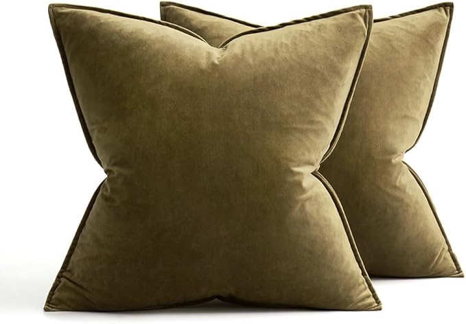 MIULEE Pack of 2 Olive Green Christmas Decorative Velvet Throw Pillow Covers Soft Pillowcases Solid Square Cushion Case for Winter Sofa Bedroom Car 22x22 Inch