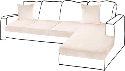 Sectional Couch Covers for 4-Piece Seat Cushion Velvet Separate L Shape Couch Cover Stretch Sofa Slipcover with 2 Pieces Pillowcases Furniture Protector (Sofa 3 Seater + 1 Chaise, Beige)
