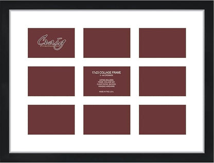 Craig Frames Contemporary, 17x23 Black Picture Frame with White Collage Mat, 9 Openings for 4x6 Prints